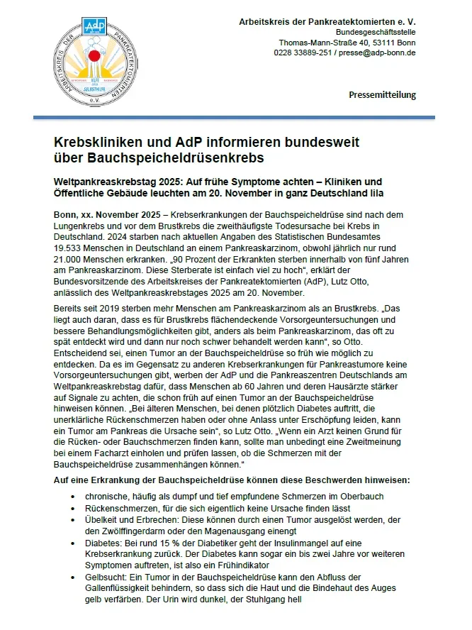 Pressemitteilung des AdP e.V. zum Weltpankreaskrebstag 2025